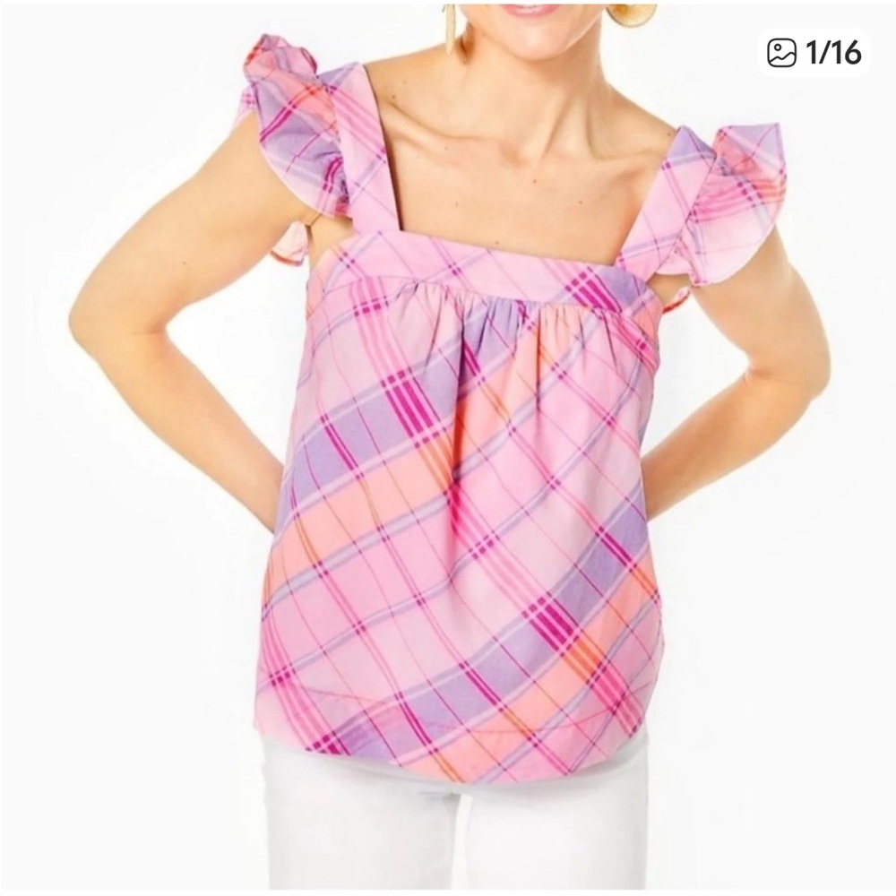 Lilly Pulitzer Pink Plaid Reyna Top